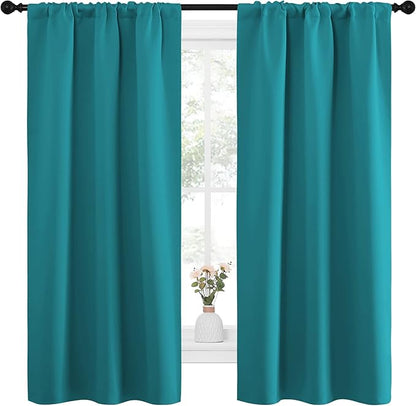 NICETOWN Peacock Blue Blackout Curtains Panels for Window, Thermal Insulated Rod Pocket Blackout Drapes/Draperies for Living Room (2 Panels, W34 x L63 inches)