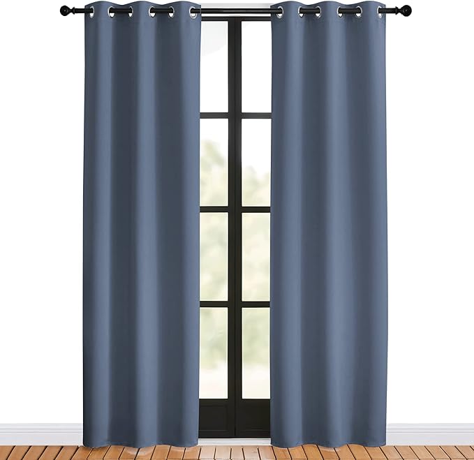 NICETOWN Blackout Curtains for Bedroom, Stone Blue, 34-inch Wide x 80-inch Long, 2PCs, Thermal Insulated Privacy Window Treatment Curtains & Drapes for Living Room, Nursery