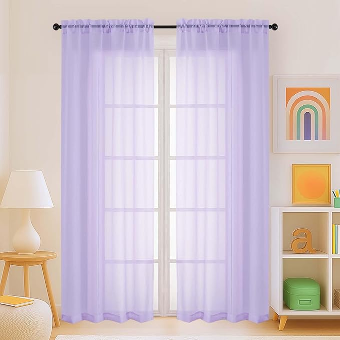 Lavender Sheer Curtains for Window 72 inches Long 2 Panels Set, Soft Airy Modern Light Filtering Sheer Curtains for Living Room Bedroom, Dual Rod Pocket Solid Window Drapes, 2x42Wx72L inches