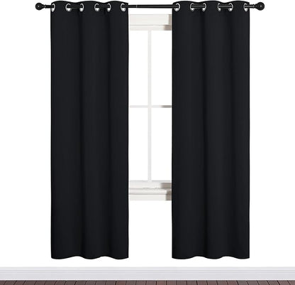 NICETOWN Bathroom Blackout Thermal Curtains and Drapes, Black Solid Thermal Insulated Grommet Blackout Drapery Panels for Window (2 Panels, 34 inches Wide by 72 inches Long, Black)