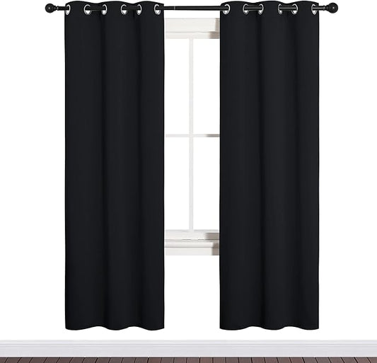 NICETOWN Bathroom Blackout Thermal Curtains and Drapes, Black Solid Thermal Insulated Grommet Blackout Drapery Panels for Window (2 Panels, 34 inches Wide by 72 inches Long, Black)