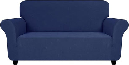 ZNSAYOTX Super Stretch Loveseat Covers (57"-70"), New Striped Love Seat Slipcover, Dogs Pet Friendly Anti-Slip Couch Protector Spandex Durable 2 Seater Fabric Sofa Cover (Navy Blue, Loveseat)