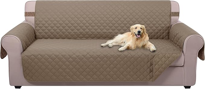 U-NICE HOME Large Sofa Cover Reversible Couch Cover for Dogs with Elastic Straps Water Resistant Furniture Protector for Pets Couch Cover for 4 Cushion Couch (Oversized Sofa, Taupe/Taupe)