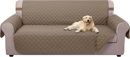 U-NICE HOME Large Sofa Cover Reversible Couch Cover for Dogs with Elastic Straps Water Resistant Furniture Protector for Pets Couch Cover for 4 Cushion Couch (Oversized Sofa, Taupe/Taupe)