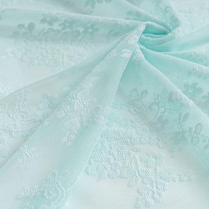 YJ YANJUN Vintage Lace Curtains 96 Inches Long-Victorian Floral Pattern Aqua Sheer Curtain Panels for Living Room Bedroom,Light Filtering, Shabby Chic Memaid Beach Drapes 2 Panels 52W x 96L