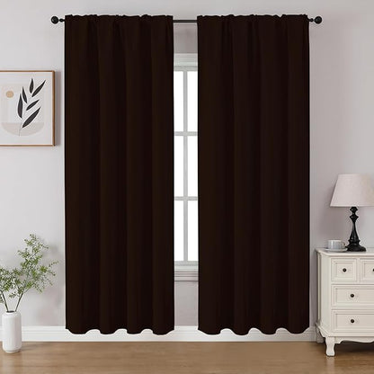 CUCRAF Blackout Curtains 72 inch Length 2 Panels Set, Rod Pocket Room Darkening Drapes for Bedroom Living Room, Insulated Thermal Light Blocking Window Curtain (W52 x L72 Inch, Chocolate)