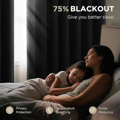 Joydeco Christmas Blackout Curtains for Living Room, Black Curtains 90 Inch Long 2 Panels Set, Room Darkening Grommet Drapes for Bedroom Window (Black, W52 x L90 Inch)