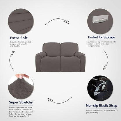 PureFit Super Stretch Loveseat Recliner Sofa Couch Cover with Pocket – 2 Seats Non Slip Soft Sofa Slipcover, Washable Reclining Furniture Protector for Pets (Recliner Loveseat, Taupe)