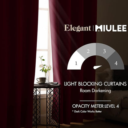 MIULEE Christmas Blackout Curtains for Bedroom Living Room Thermal Insulated Room Darkening Grommet Top Solid Light Blocking Drapery Set of 2 Window Panels 52 x 72 Inches Wine Red