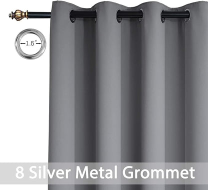 Yakamok Room Darkening Gray Blackout Curtains 84 Inch Long Light Blocking Thermal Insulated Window Treatment Grommet Drapes for Bedroom Living Room, 52W x 84L, Grey Curtains, 2 Panels