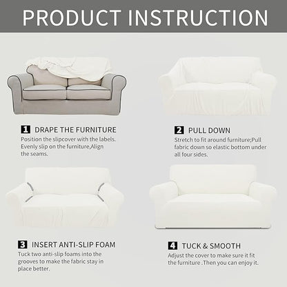Easy-Going Stretch Loveseat Slipcover 1-Piece Sofa Cover Furniture Protector Couch Soft with Elastic Bottom for Kids Polyester Spandex Jacquard Fabric Small Checks (Loveseat, Cream)