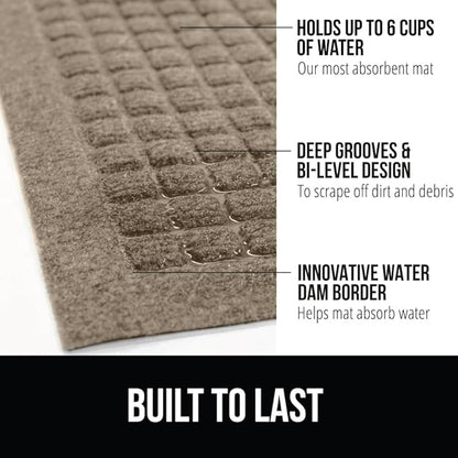 GORILLA GRIP® Ultra Absorbent Front Door Mat Outside Entrance, 47x35, Traps Dirt and Moisture, HydroABSORB Indoor Outdoor Doormat Holds Up to 6 Cups Water, Stain and Fade Resistant Welcome Mat, Beige