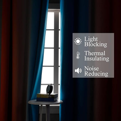 Thermal Insulated Blue and Orange Curtains for Living Room, Complete Light Blocking Ombre Blackout Curtains for Bedroom, Full Room Darkening Gradient Grommet Drapes for Boy Room, 52x84 Inch, 2 Panels