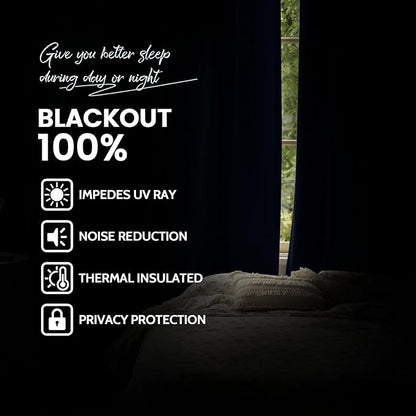 Yakamok Navy Blue 100% Blackout Curtains 84 Inches Long Thermal Insulated Window Curtain for Bedroom Living Room Darkening Set of 2 Panels Grommet Top Drapes with 2 Thick Layers 52x84 Inches Dark Blue