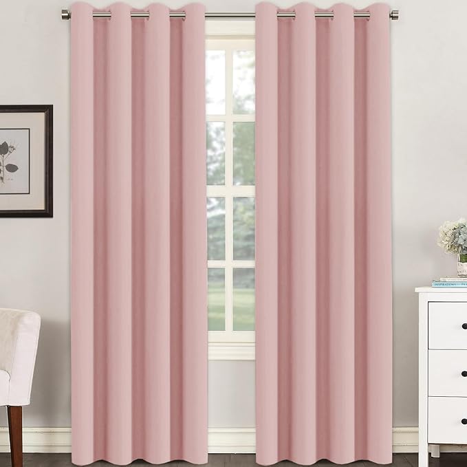 H.VERSAILTEX Pink Blackout Curtain for Living Room Thermal Insulated Window Treatment Curtain 90 inch Length Energy Saving Solid Grommet Top Blackout Drape, One Panel, Baby Pink, 52" W x 90" L