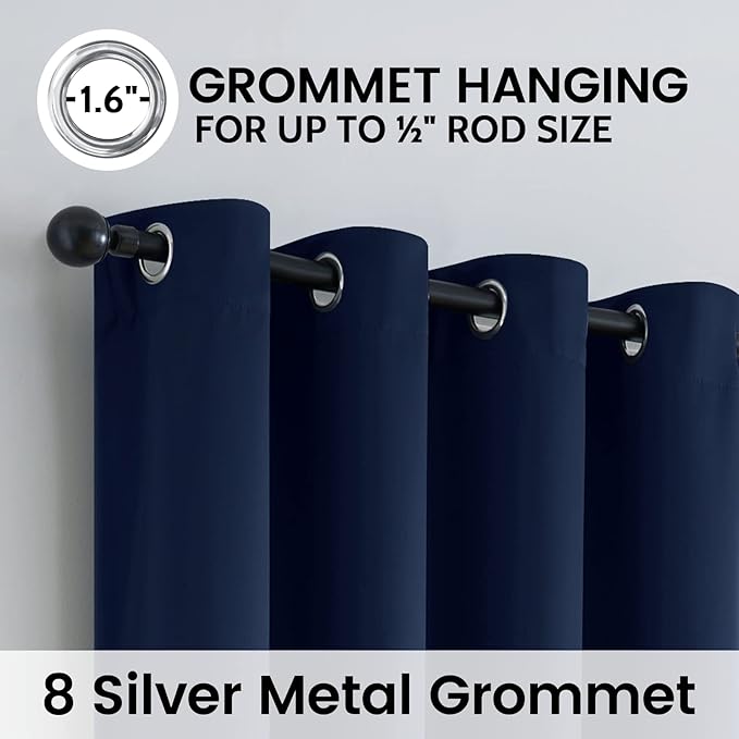 SimpleHome 100% Blackout Curtains for Bedroom,Thermal Insulated Grommet Window Drapes Room Darkening Navy Blue Curtains for Living Room with Black Back,52 x 96 Inch,2 Panels