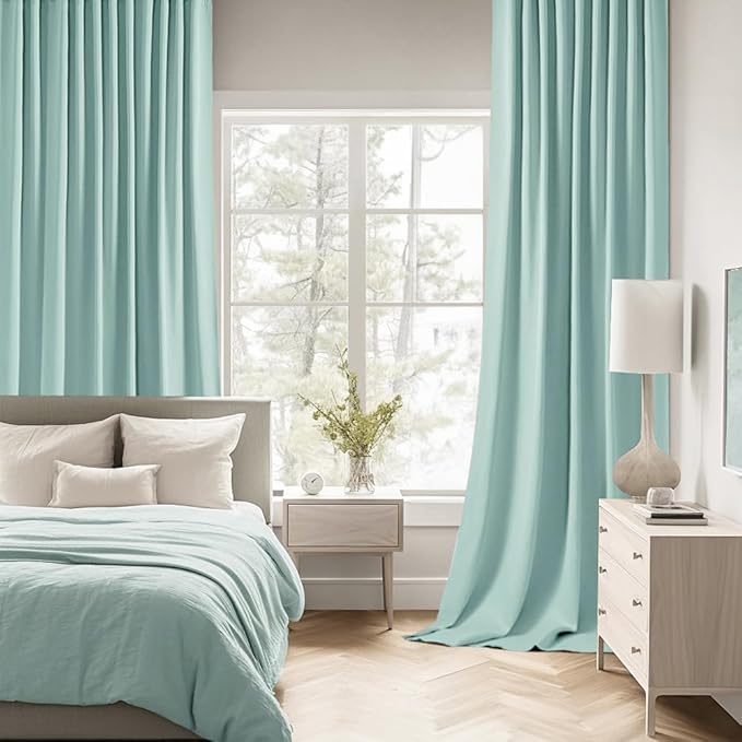 MIULEE Aqua Back Tab Blackout Curtains 84 Inch Length 2 Panels Set for Living Room Bedroom Privacy, Rod Pocket/Pinch Pleat Thermal Insulated Room Darkening Pleated Light Blocking Drapes