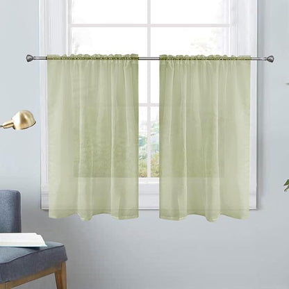 SpaceDresser Basic Rod Pocket Sheer Voile Window Curtain Panels Sage Green 1 Pair 2 Panels 26 Width 24 Inch Long for Kitchen Bedroom Children Living Room Yard（Sage Green，26Wx 24L）