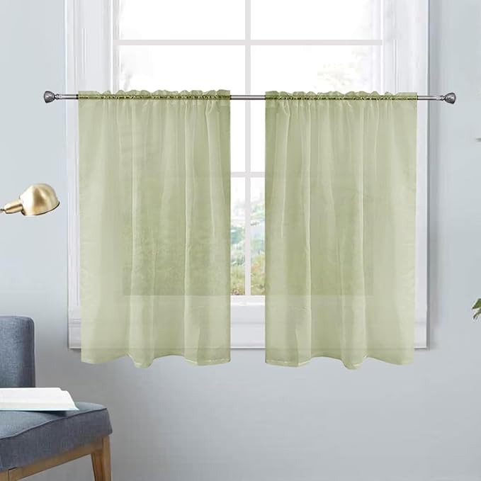 SpaceDresser Basic Rod Pocket Sheer Voile Window Curtain Panels Sage Green 1 Pair 2 Panels 26 Width 30 Inch Long for Kitchen Bedroom Children Living Room Yard（Sage Green，26Wx 30L）