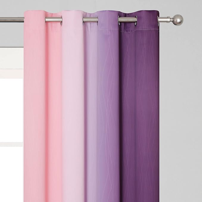 Estelar Textiler Purple and Pink Ombre Blackout Curtains 102 Inches Long 2 Panels Set, Thermal Insulated Drapes for Bedroom, Full Light Blocking Grommet Gradient Curtains for Living Room, 52Wx102L
