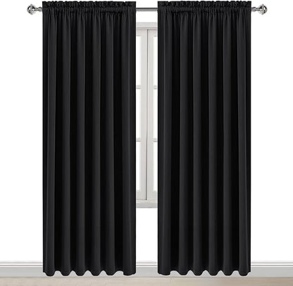 DWCN Blackout Curtains for Living Room Thermal Insulated, Energy Saving & Noise Reducing Bedroom Curtains, Black, W 70x L 84 Inch, Set of 2 Rod Pocket Curtain Panels