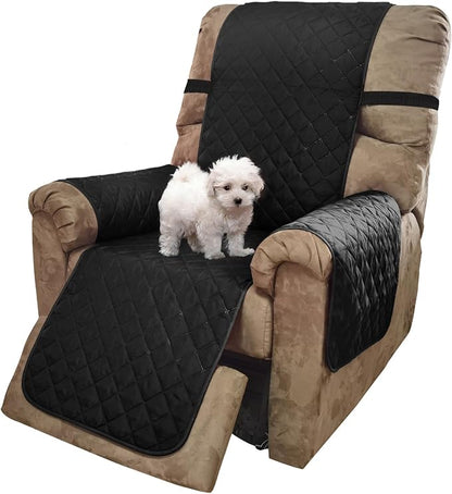 U-NICE HOME Recliner Chair Covers Reversible Quilted Water Repellent Pet Protectors with Elastic Straps (23''Recliner Small, Black/Grey)