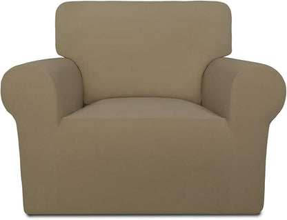 PureFit Super Stretch Chair Sofa Slipcover – Spandex Non Slip Soft Couch Sofa Cover, Washable Furniture Protector with Non Skid Foam and Elastic Bottom for Kids, Pets （Chair, Tan）