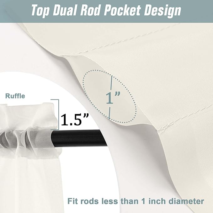 Ivory Sheer Curtains 216 Inches Long, Extra Long Light Filtering Scarf Curtains for Wedding Party Ceremony Canopy Decor, Window Voile Sheer Drapes, Dual Rod Pocket, 2x42Wx216L Inches