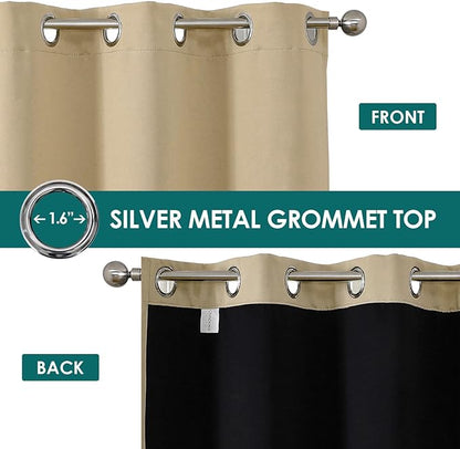 ChrisDowa 100% Blackout Curtains for Bedroom with Black Liner, 2 Thick Layers Total Blackout Thermal Insulated Grommet Long Window Curtains 2 Panels Set (Beige, 52 x 95 Inch)