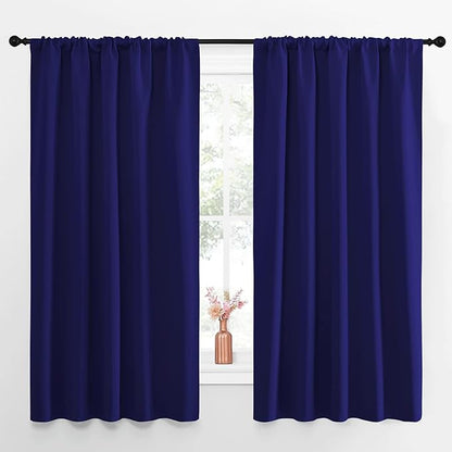NICETOWN Curtains Blackout Draperies - Modern Design Thermal Insulated Solid Rod Pocket Top Blackout Drapes for Kid's Bedroom, Window Coverings (Navy Blue, 1 Pair, 52 x 63 inches)