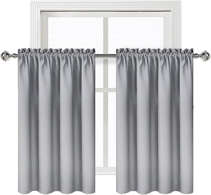 DWCN Silver Grey Short Blackout Curtains for Bedroom, Thermal Insulated Energy Saving Room Darkening Curtains for Living Room (W42 x L36 inch, Set of 2 Panels, Top of Rod Pocket)