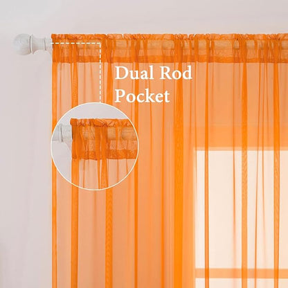 MIULEE 2 Panels Solid Color Sheer Window Curtains Elegant Window Voile Panels/Drapes/Treatment for Fall Bedroom Living Room (54X45 Inches Orange)