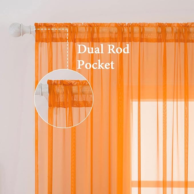 MIULEE 2 Panels Solid Fall Color Sheer Window Curtains Elegant Window Voile Panels/Drapes/Treatment for Bedroom Living Room (54X63 Inches Orange)