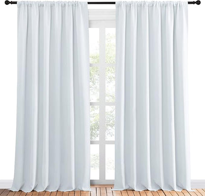 NICETOWN Bedroom Window Curtain Panels - Window Treatment Thermal Insulated Rod Pocket Room Darkening Curtains/Drapes for Patio Door (Greyish White, 2 Panels, 70 in x 95 in (W x L))