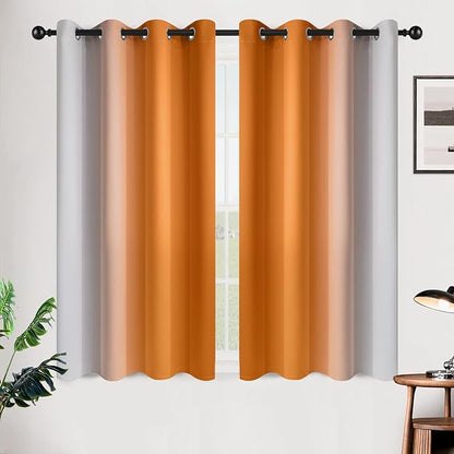 SimpleHome Ombre Room Darkening Curtains 45 inches Length for Bedroom,Grommet Gradient Light Blocking Orange Gradient Window Curtains for Living Room,2 Panels, 52x45 inches