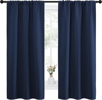 NICETOWN Bedroom Curtains Blackout Draperies, Home Decorations Thermal Insulated Solid Pole Top Blackout Drapes for Living Room (Navy, 1 Pair, 34-inch W x 63-inch L)