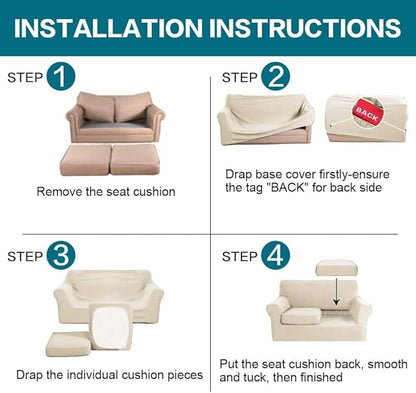 Turquoize 3 Piece Sofa Covers for 2 Cushion Couch Sofa Slipcover Soft Couch Cover for Dogs-Washable Sofa Furniture Covers with 2 Individual Cushion Covers (2 Cushion Sofa,Biscotti Beige)
