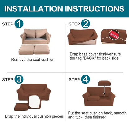 Turquoize 3 Piece Sofa Covers for 2 Cushion Couch Sofa Slipcover Soft Couch Cover for Dogs-Washable Sofa Furniture Covers with 2 Individual Cushion Covers (2 Cushion Sofa, Caramel)