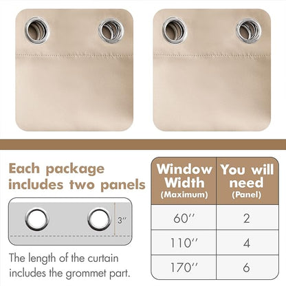 MIULEE Room Darkening Curtains Thermal Insulated Drapes Solid Window Treatment Set Grommet Top Light Blocking Blackout Curtain for Living Room/Bedroom 2 Panels 42 x 68 inch Beige