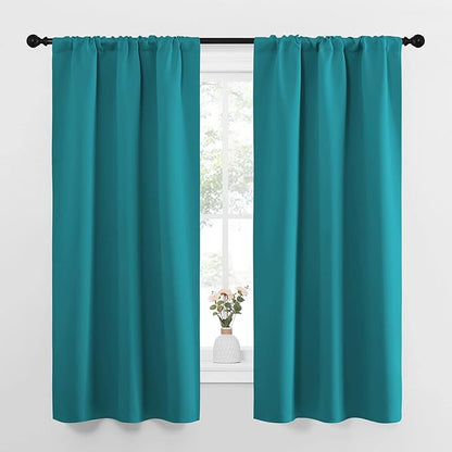 NICETOWN Peacock Blue Blackout Curtains Panels for Window, Thermal Insulated Rod Pocket Blackout Drapes/Draperies for Living Room (2 Panels, W34 x L63 inches)