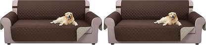 U-NICE HOME Reversible Sofa Cover Couch Cover for Dogs with Elastic Straps Water Repellent Furniture Protector for Pets Couch Cover for 3 Cushion Couch (Sofa, Coffee/Beige) (Pack of 2)