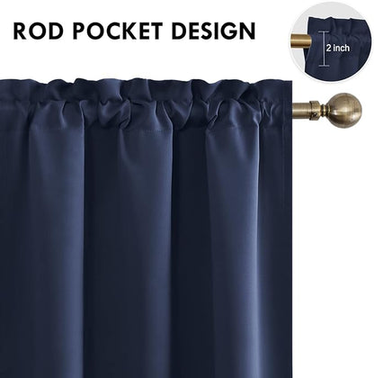 DWCN Navy Room Darkening Blackout Curtains - Thermal Insulated Privacy Energy Saving Window Curtain Drapes 38 x 54 inch Length, Set of 2 Bedroom Living Room Curtains