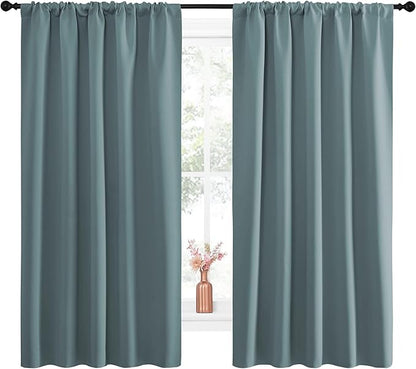 NICETOWN Greyish Blue Blackout Curtains Panels for Window, Thermal Insulated Rod Pocket Blackout Drapes/Draperies for Living Room (2 Panels, W52 x L63 inches)