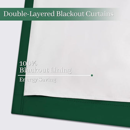 Yakamok 100% Blackout Curtains Dark Green Room Darkening Thermal Insulated with 2 Thick Layers-Hunter Green Window Drapes Set of 2 Panels for Bedroom Living Room 52 Inches by 84 Inches Length