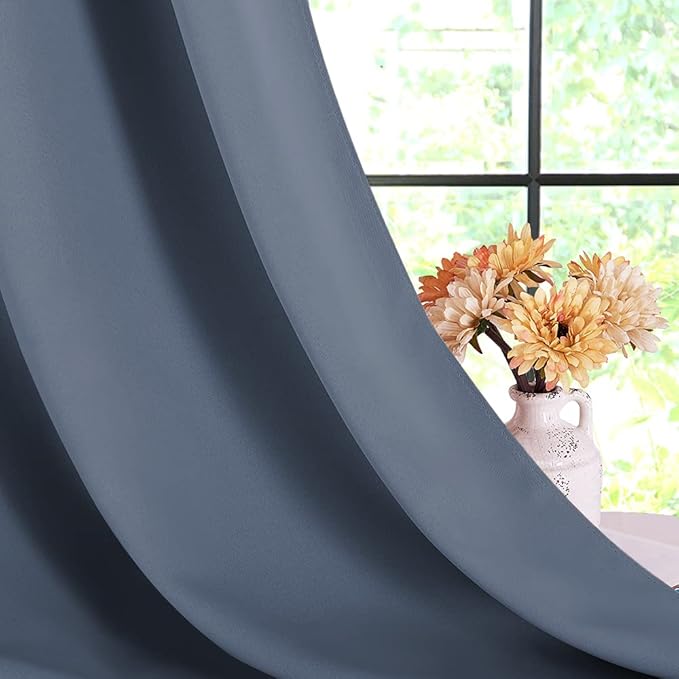 NICETOWN Thermal Insulated Curtains Blackout Draperies, Window Treatment Solid Grommet Room Darkening Drape Panels for Bedroom (Stone Blue, Set of 2, 70 by 54 inches Long)