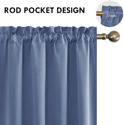 DWCN Blackout Curtains – Thermal Insulated, Energy Saving & Noise Reducing Bedroom and Living Room Curtains, Dusty Blue, W 52x L 54 Inch, Set of 2 Rod Pocket Curtain Panels