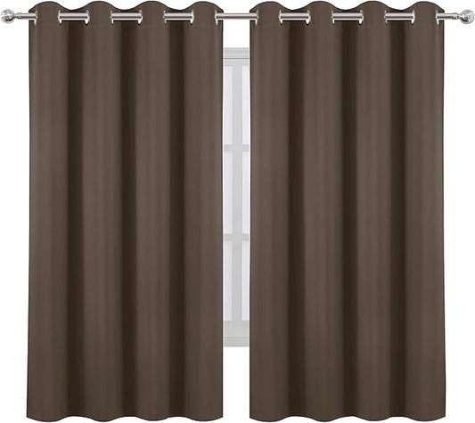 LEMOMO Chocolate Brown Blackout Curtains 66 x 63 Inch Length/Set of 2 Curtain Panels/Thermal Insulated Room Darkening Blackout Curtains for Bedroom