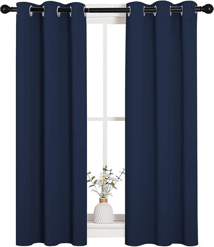 NICETOWN Blackout Draperies Curtains, All Season Thermal Insulated Solid Grommet Top Blackout Curtains/Drapes for Kid's Room (Navy, 1 Pair, 29 x 45 Inch)