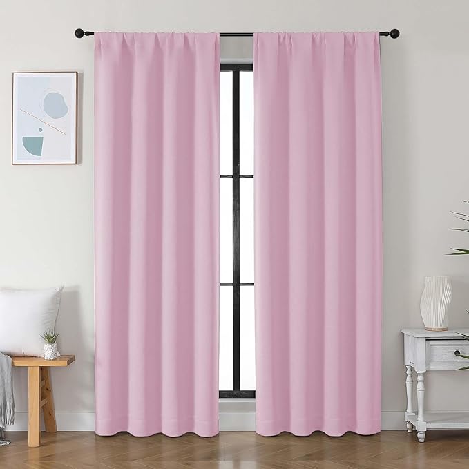 Simplebrand Ava Pink Blackout Curtains for Bedroom 84 Inch Length 2 Panels Set, Solid Thermal Insulated Privacy Nursery Window Treatment Curtains Blackout Drapes, W40 x L84 Inch, Pink
