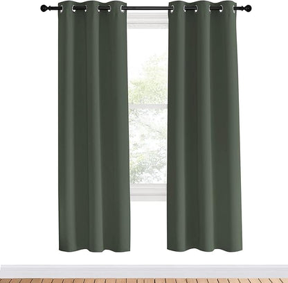 NICETOWN Thermal Insulated Curtains Blackout Draperies, Dark Mallard, Set of 2, 34 by 70 inches Long, Window Treatment Solid Grommet Room Darkening Drape Panels for Bedroom
